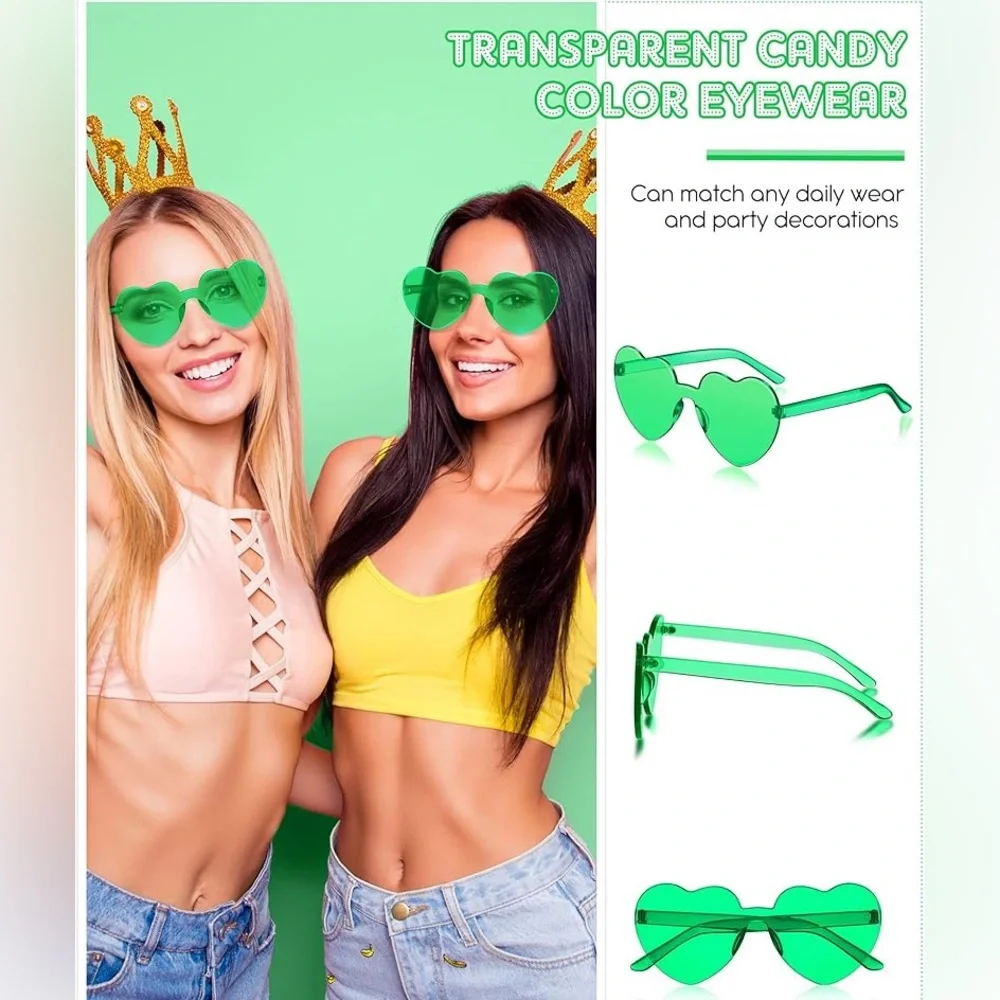 New Heart Shaped Frameless Plastic Sunglasses, Color Neon Green